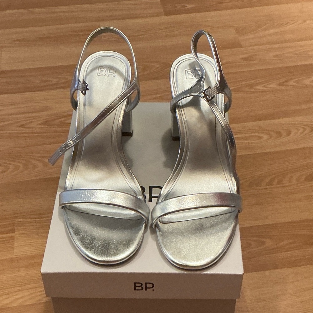 BP Metallic Silver Strappy Heels